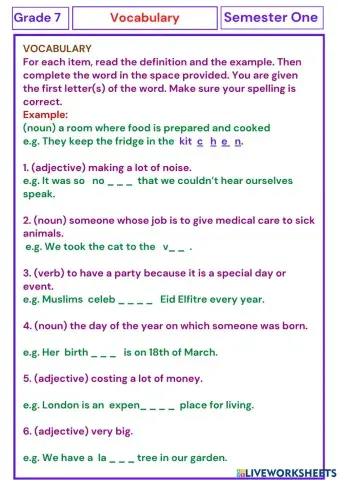 Grade 7 S 1 Vocabulary