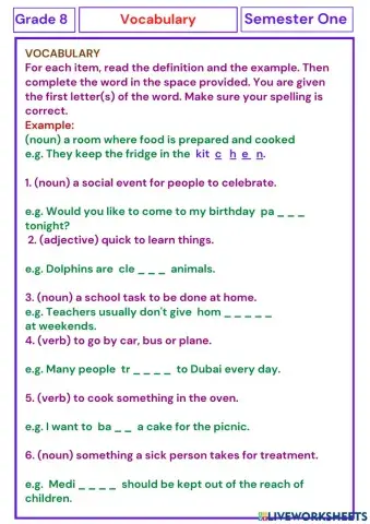 Grade 8 S 1 Vocabulary