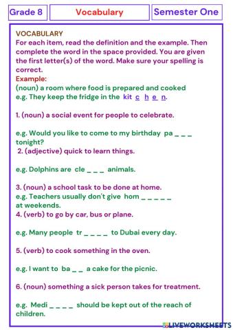 Grade 8 S 1 Vocabulary