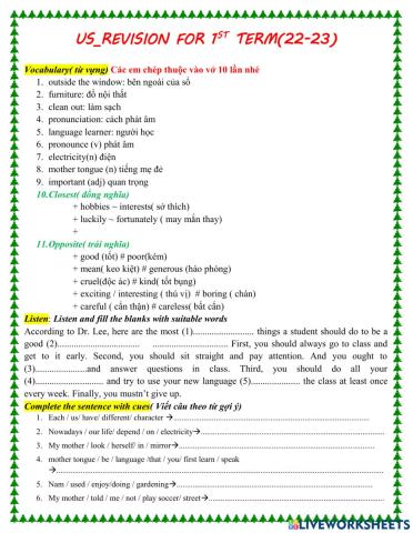 Revision for 1st term(22-23)