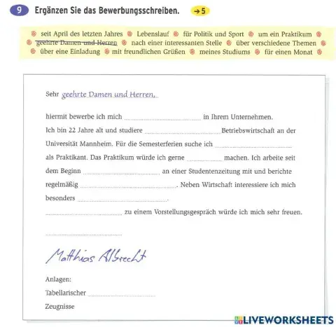 Bewerbung schreiben (leicht)