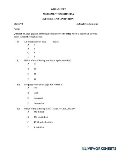 Numbers and Operations