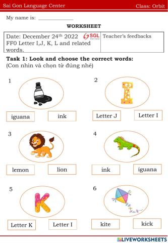 Letter I,J,K,L and related words