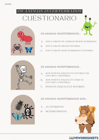 Cuestionario os animais invertebrados