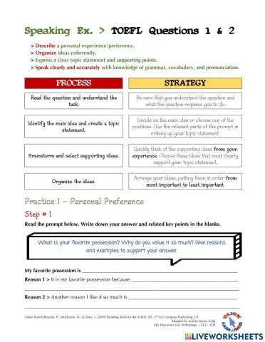 Speaking Ex. - TOEFL (Questions 1-2)