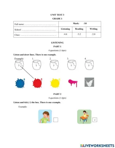 Smart start 1 unit 3 test