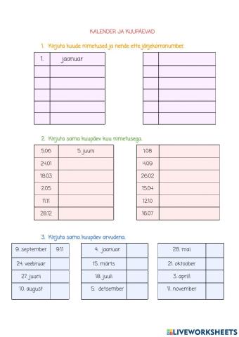 Kalender ja kupäevad