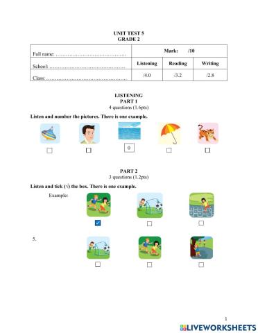 Smart start 2 unit 5 test