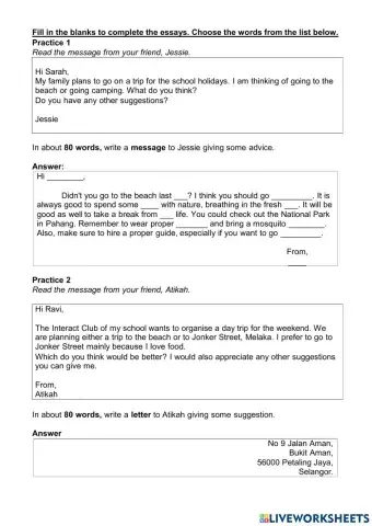 Paper 2, Part 1: Email and Short Messages Exercise