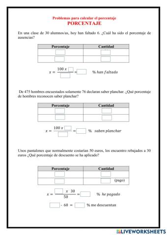 Problemas para calcular el porcentaje