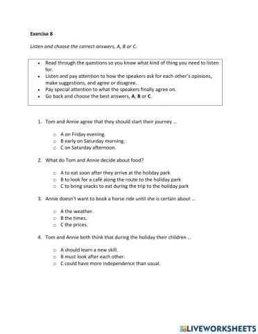 IE2, Unit 3, Listening, exercise 8