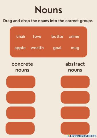 Concrete nouns and abstract nouns