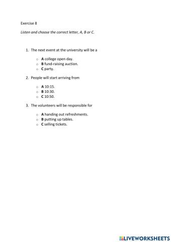 IE3, Unit 3, Listening, Exercise 8