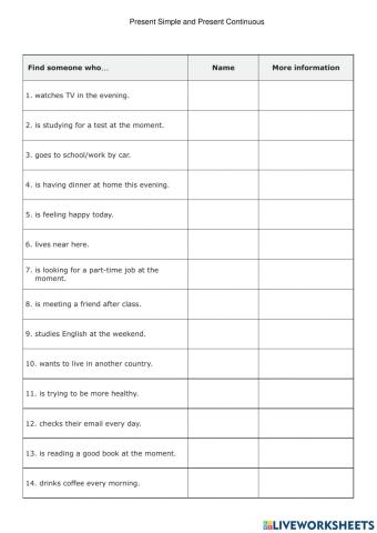 Present Simple and Continuous