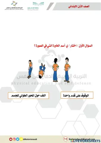 ورقة عمل تفاعلية اللف حول المحور الطولي للجسم