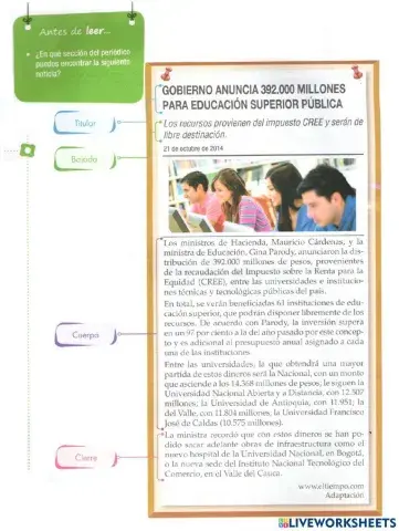 5° (Primer periodo) - Taller complementario, texto informativo