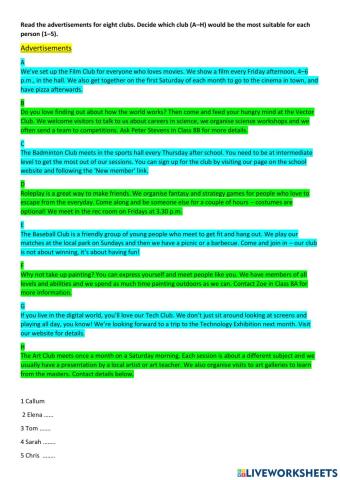 READING - MATCHING ADs