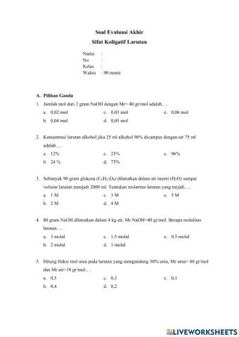 Evaluasi Akhir Sifat Koligatif Larutan