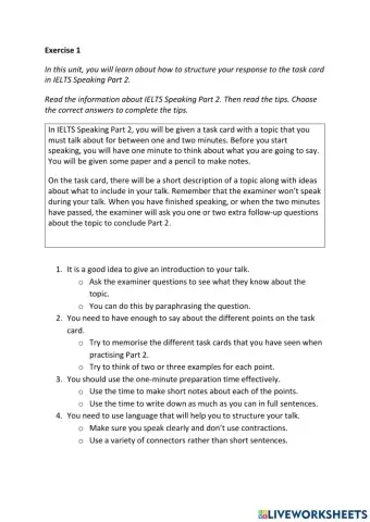 IE3, Unit 3, Speaking, Exercise 1