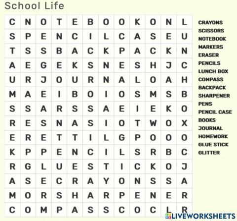School life Word Search