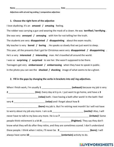 Ed and ing adjectives - comparative adjectives and adverbs