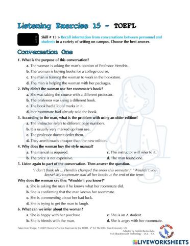 Listening Ex. 15-16: TOEFL