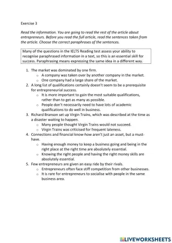 IE3, Unit 4, Reading, Exercise 3