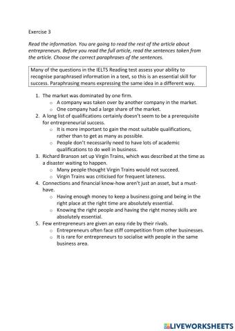 IE3, Unit 4, Reading, Exercise 3