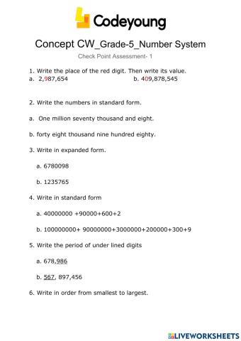 Number system -Grade 5 Assessment