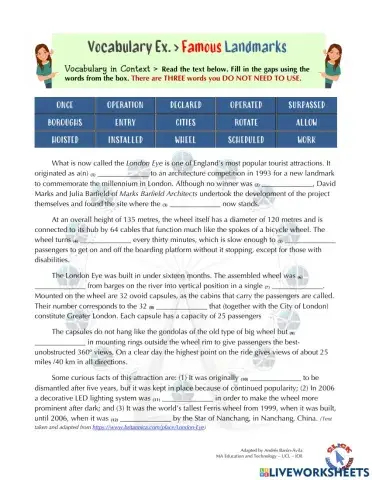 Vocabulary Ex.: Famous Landmarks