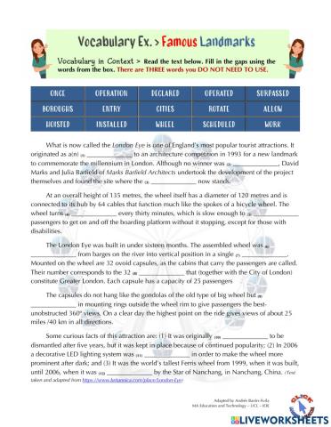 Vocabulary Ex.: Famous Landmarks