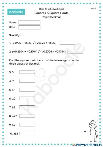 Squares & Square Roots (Decimal)