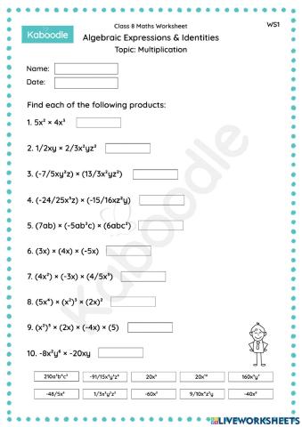 Algebraic Expressions & Identities (Multiplication)