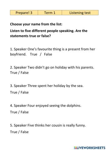 Term 1 Listening test