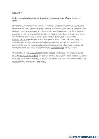 IE0, Unit 9, Reading and Writing, Exercise 7