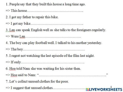 Viết lại câu học sinh giỏi 8