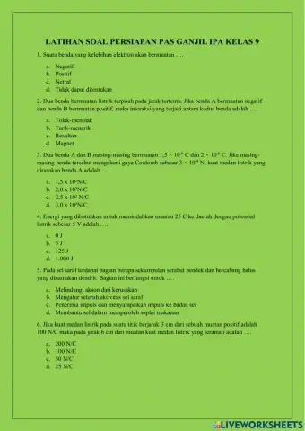Latihan Soal Persiapan PAS IPA Kelas 9 Semester Ganjil