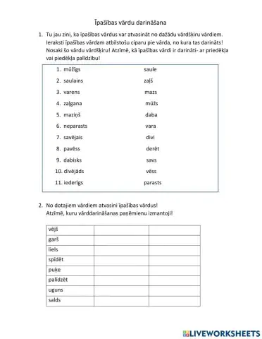 Īpašības vārdu darināšana