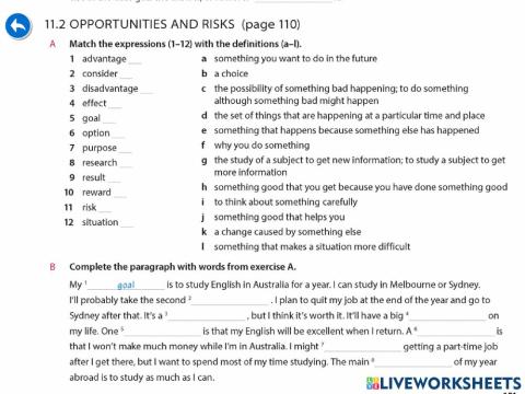 Vocabulary: opportunities and risks