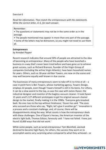 IE3, Unit 4, Reading, Exercise 6