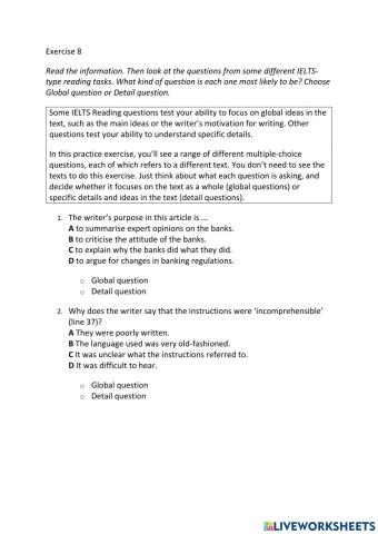 IE3, Unit 4, Reading, Exercise 8