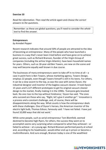 IE3, Unit 4, Reading, Exercise 10