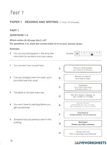 KET - Reading & Writing - Test 1