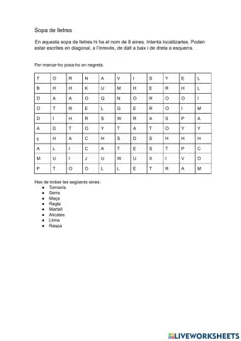 Sopa de lletres eines