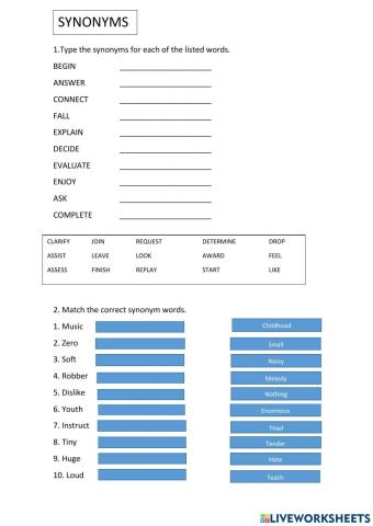 SYNONYMS WORKSHEET