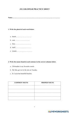 Grammar Practice Sheet