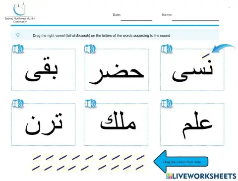 تدريب وضع الحركات على الكلمات