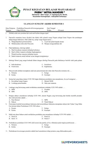 Ulangan sumatif akhir semester 1 PPKN