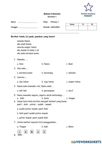 P1 Evaluation 2 Semester 1 Bahasa Indonesia