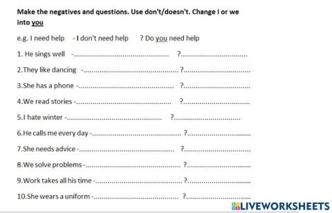 Present simple negatives and questions
